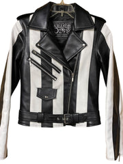 Load image into Gallery viewer, Killstar Black & White Vegan Leather Moto Jacket – Size XS