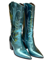 Load image into Gallery viewer, Women’s Metallic Teal Cowboy Boots – Size 6.5