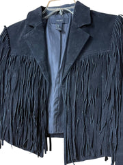 Load image into Gallery viewer, Forever 21 Black Suede Fringe Jacket – Size Small