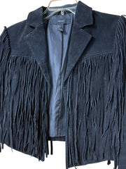 Load image into Gallery viewer, Forever 21 Black Suede Fringe Jacket – Size Small - Lisa Lassi