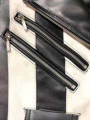 Load image into Gallery viewer, Killstar Black & White Vegan Leather Moto Jacket – Size XS