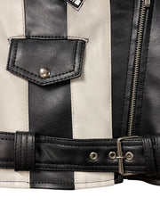 Load image into Gallery viewer, Killstar Black & White Vegan Leather Moto Jacket – Size XS