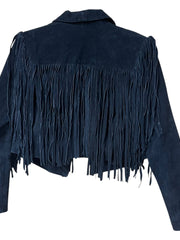 Load image into Gallery viewer, Forever 21 Black Suede Fringe Jacket – Size Small