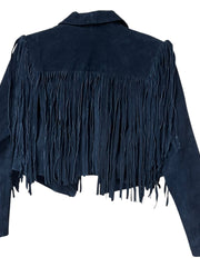 Load image into Gallery viewer, Forever 21 Black Suede Fringe Jacket – Size Small - Lisa Lassi