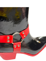 Load image into Gallery viewer, ✨ Rare Black & Red Western Harness Rain Boots by Nomad – Size 7 – New Rubber Cowboy-Style Boots