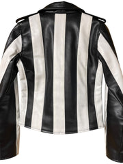 Load image into Gallery viewer, Killstar Black & White Vegan Leather Moto Jacket – Size XS