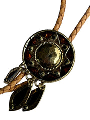Load image into Gallery viewer, SOLD - Western Bolo Tie – Tan Cord & Gold Sunburst