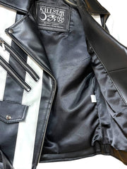 Load image into Gallery viewer, Killstar Black & White Vegan Leather Moto Jacket – Size XS - Lisa Lassi