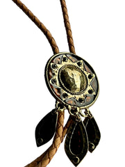 Load image into Gallery viewer, SOLD - Western Bolo Tie – Tan Cord & Gold Sunburst