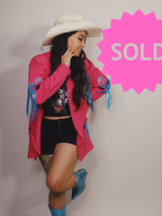 Load image into Gallery viewer, SOLD - Hot Pink Button Up with Metallic Blue Cowboy Boots