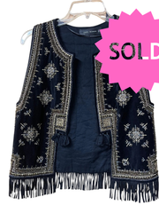 Load image into Gallery viewer, SOLD - Zara Woman Velvet Embroidered Fringe Vest – Small