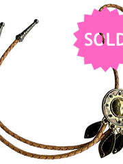 Load image into Gallery viewer, SOLD - Western Bolo Tie – Tan Cord & Gold Sunburst