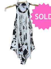 Load image into Gallery viewer, SOLD - Cow Print Fringe Bodysuit (S) - Lisa Lassi