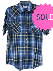 Load image into Gallery viewer, SOLD - Ely Cattleman Vintage Western Snap Shirt – Blue Plaid – Short Sleeve - Lisa Lassi