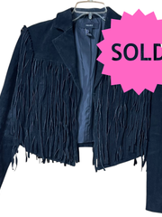 Load image into Gallery viewer, SOLD - Forever 21 Black Suede Fringe Jacket – Size Small - Lisa Lassi