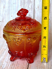 Load image into Gallery viewer, Vintage Jeannette Glass Amberina Harvest Grape Footed Covered Candy Dish Compote