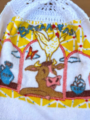 Load image into Gallery viewer, Vintage Cannon Breakfast Farm Cow Chicken Crochet Hanging Kitchen Towel USA