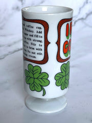 Load image into Gallery viewer, Vintage 1970s Irish Coffee Pedestal Mug Shamrocks Recipe Retro St Patrick’s Day