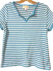 Load image into Gallery viewer, Vintage Center Stage Striped Knit Top Women’s L (Fits S/M) Blue & White 70s–80s