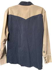 Load image into Gallery viewer, Wrangler Western Snap Shirt Men’s Large XL Black Tan Distressed Workwear - Lisa Lassi