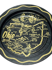 Load image into Gallery viewer, Vintage Ohio Souvenir Metal Tray Black Gold State Map Mini Change Tray 3.5 Inch