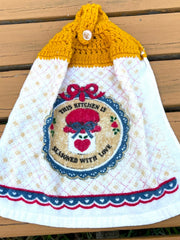 Load image into Gallery viewer, Vintage Crochet Hanging Kitchen Towel This Kitchen Is Seasoned With Love Retro