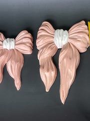 Load image into Gallery viewer, Vintage 1991 HOMCO Pink Bow Wall Plaques Set of 2 Home Interiors 7601 USA