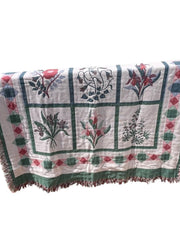 Load image into Gallery viewer, Vintage L.L.Bean Cotton Throw Blanket Floral Tapestry Fringe Made USA 47x56