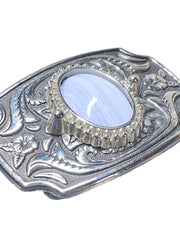 Load image into Gallery viewer, Western Floral Silver Tone Belt Buckle White Stone Women's Kids