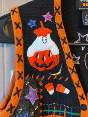 Load image into Gallery viewer, Vintage 90s Studio Boo Halloween Sweater Vest P/S Pumpkin Witch Cat Embroidered