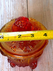 Load image into Gallery viewer, Vintage Jeannette Glass Amberina Harvest Grape Footed Covered Candy Dish Compote