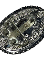 Load image into Gallery viewer, SOLD - Vintage Silver-Tone Horse Head Western Belt Buckle – Oval Floral Design, 4” x 3” - Lisa Lassi