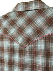 Load image into Gallery viewer, SOLD - Vintage Wrangler Western Snap Shirt – Women’s M – Brown & Blue Plaid w/ Pink Metallic Thread - Lisa Lassi