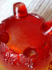 Load image into Gallery viewer, Vintage Jeannette Glass Amberina Harvest Grape Footed Covered Candy Dish Compote