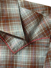 Load image into Gallery viewer, Vintage Wrangler Western Snap Shirt – Women’s M – Brown & Blue Plaid w/ Pink Metallic Thread
