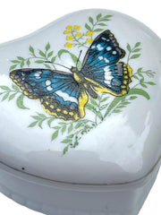 Load image into Gallery viewer, Vintage Made in Taiwan Butterfly Heart Trinket Box Porcelain 3"