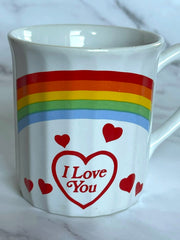 Load image into Gallery viewer, Vintage 1980s I Love You Rainbow Hearts Ceramic Coffee Mug Retro Valentine