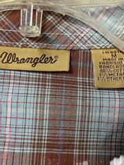 Load image into Gallery viewer, Vintage Wrangler Western Snap Shirt – Women’s M – Brown & Blue Plaid w/ Pink Metallic Thread