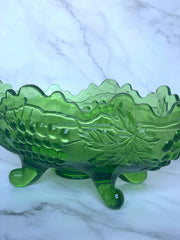 Load image into Gallery viewer, Vintage Glass Harvest Grape Green Footed Fruit Bowl Scalloped 12"