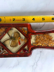 Load image into Gallery viewer, Vintage Lucite Style Butterfly Spoon Rest Dried Flowers Seeds Red 1970s