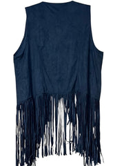 Load image into Gallery viewer, SOLD - š¤ Black Fringe Faux Suede Western Vest ā Size L - Lisa Lassi