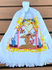 Load image into Gallery viewer, Vintage Cannon Breakfast Farm Cow Chicken Crochet Hanging Kitchen Towel USA