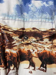 Load image into Gallery viewer, 🐂 Roper Western Cattle Print Pearl Snap Shirt – Blue – Size L - Lisa Lassi