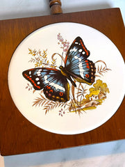 Load image into Gallery viewer, Vintage Butterfly Ceramic Tile Wood Trivets Wall Hangings Set of 2 1970s