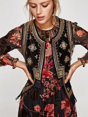 Load image into Gallery viewer, SOLD - Zara Woman Velvet Embroidered Fringe Vest – Small