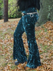 Load image into Gallery viewer, Emerald Crushed Velvet Flare Pants - Lisa Lassi