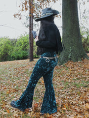Load image into Gallery viewer, Emerald Crushed Velvet Flare Pants - Lisa Lassi
