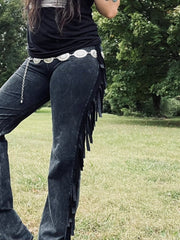 Load image into Gallery viewer, Mineral Wash Black Fringe Flares