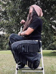 Load image into Gallery viewer, Mineral Wash Black Fringe Flares