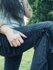 Load image into Gallery viewer, Mineral Wash Black Fringe Flares